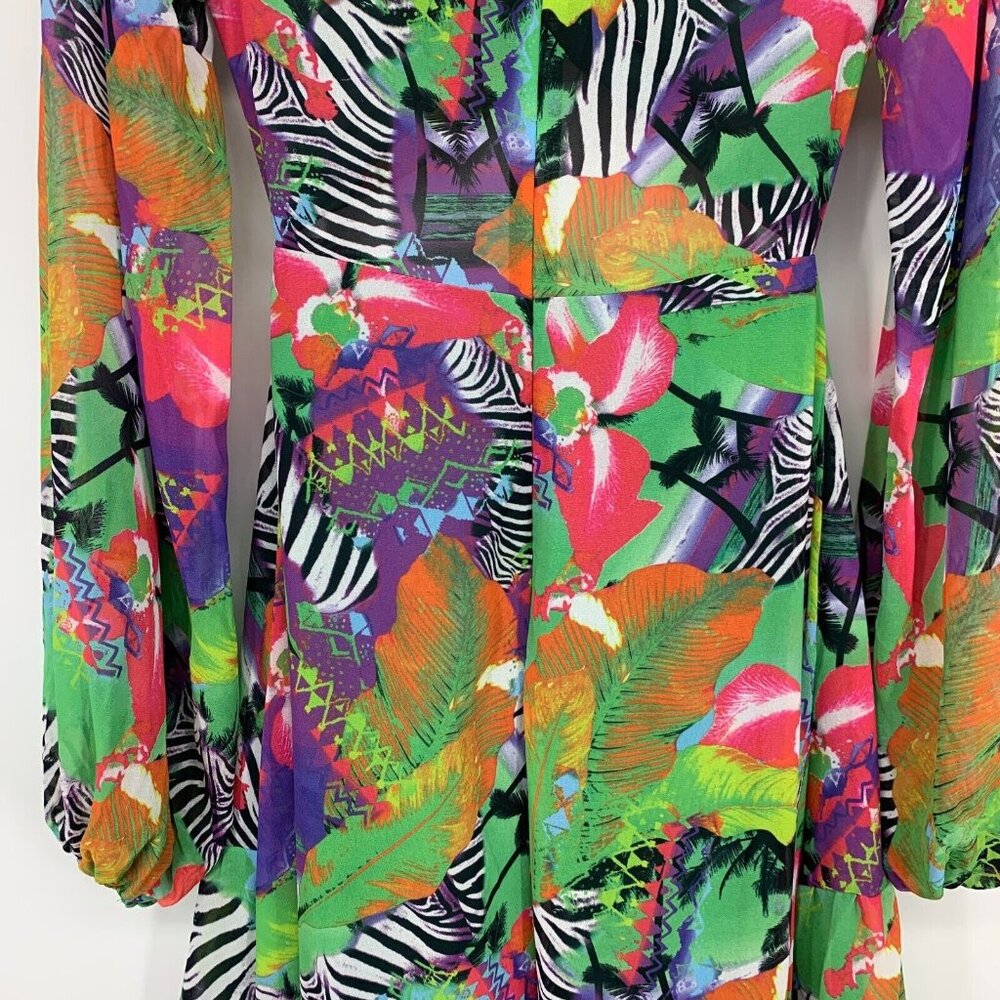 Shein Dress Maxi Hi Lo Cutout Green Tropical Print Long Sleeve NWT - Picture 16 of 16